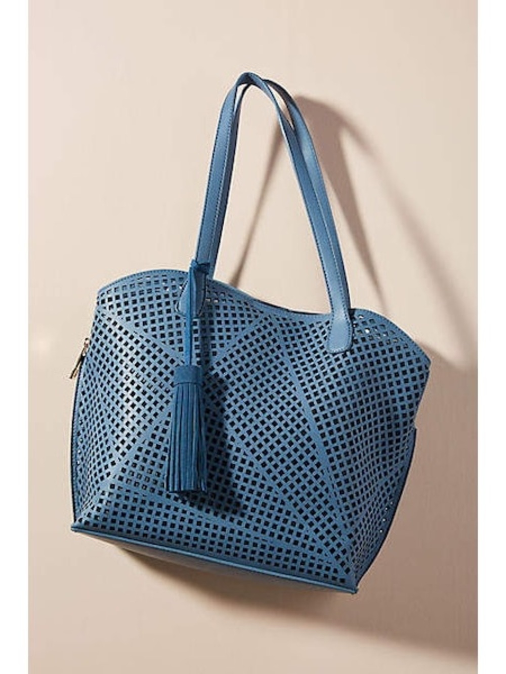 NWT Anthropologie blue perforated vegan leather tote bag shoulder bag
